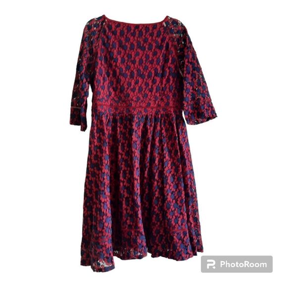 Miusol Floral Lace 3/4 Sleeve V Neck A Line Dress - Picture 2 of 4